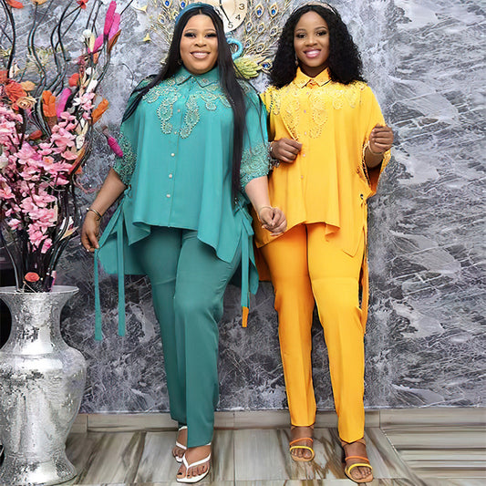 Women's African Commuter Two-piece Set Shirt Pencil Suits