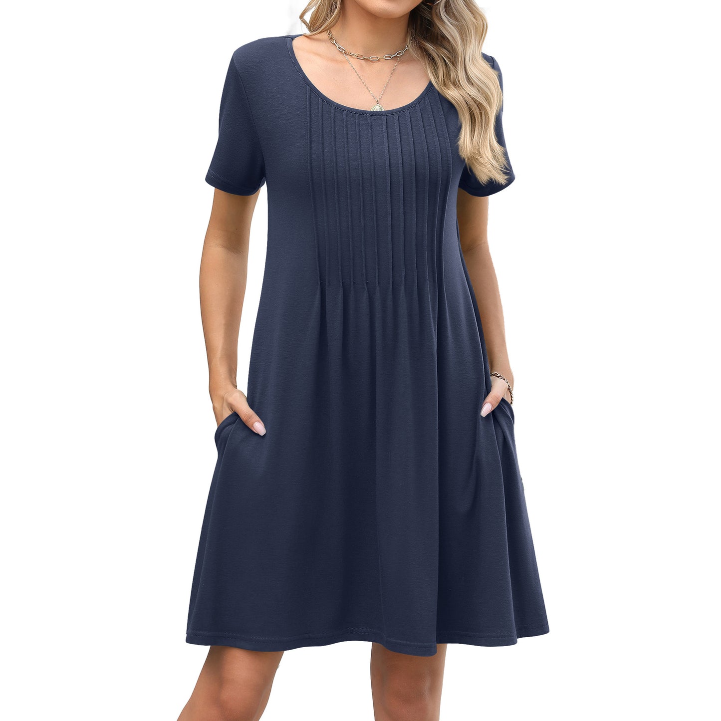 Solid Color Round Neck Stripes Loose Sleeve Shorts