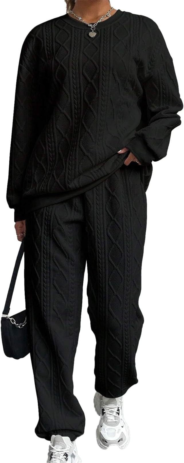 Women's Fashion Jacquard Thread Casual Two-piece Female Suits