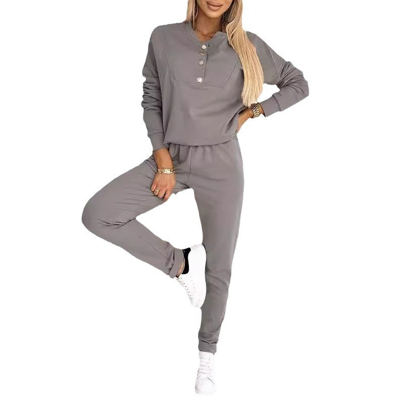 Women's Half Button Long Sleeve Sports Fashion Casual Suit