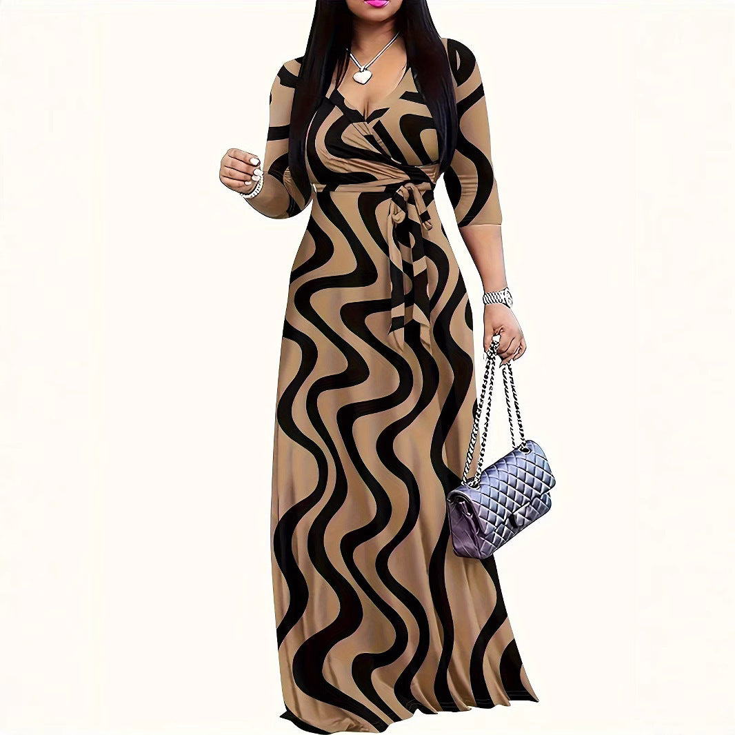 Glamorous Classic Women's Autumn Wave Pattern Dress