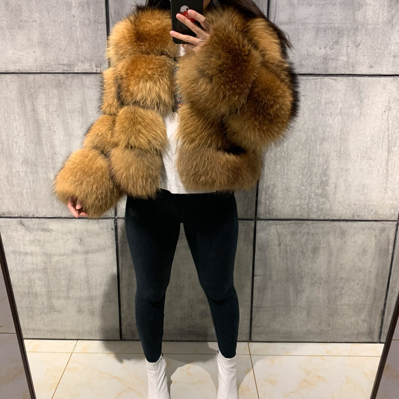 Women's Fur Imitation Raccoon Stitching Artificial Coats