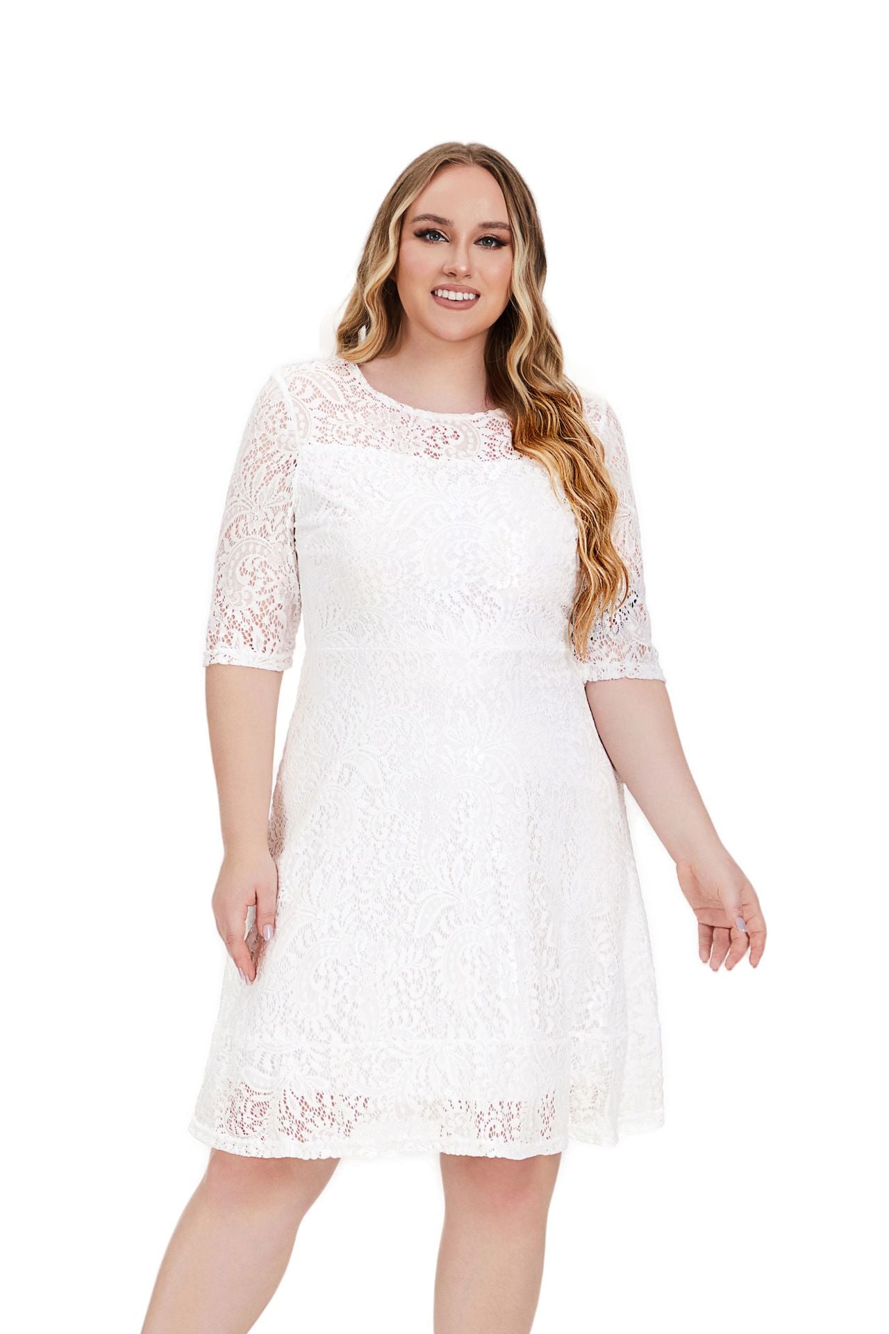 Women's Round Neck Lace Mid-length Formal Dress Dresses