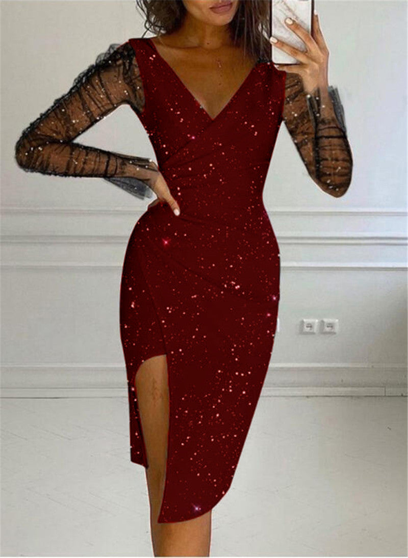 Innovative Women's Rhinestone Hip Sexy Mesh Dress