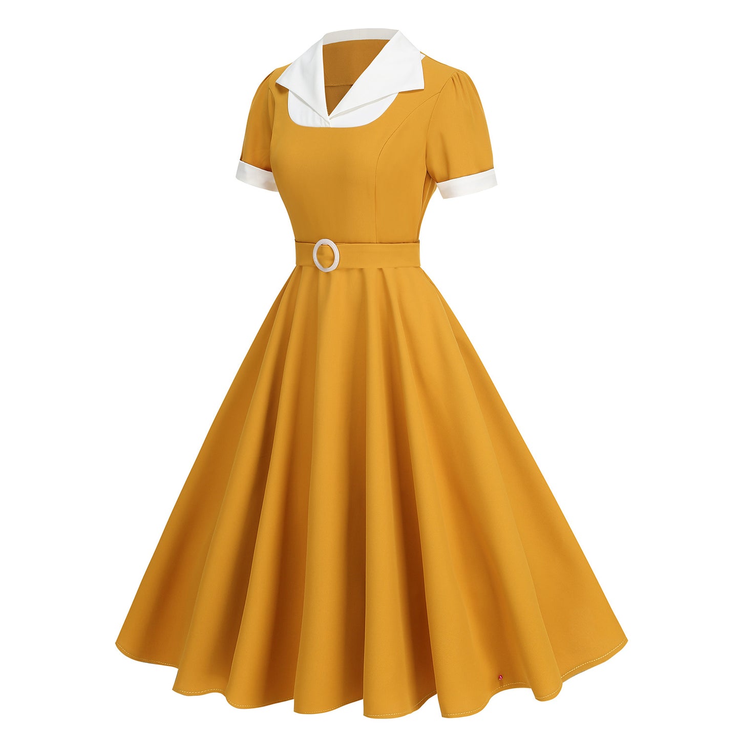 Elegant Contrast Color Lapels Commuter Fake Two-piece Large Dresses