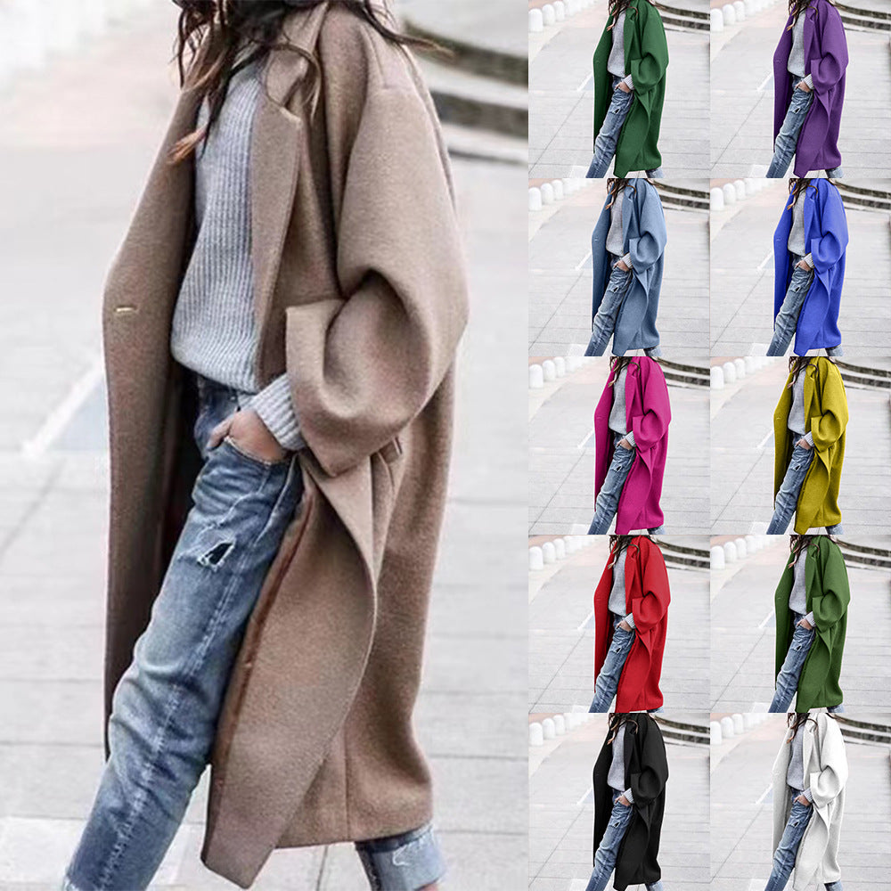 Women's Long Woolen Color Temperament Commute No Coats