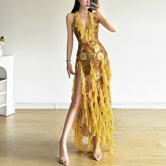 Women's Sexy Ruffles Vacation Style Hot Halter Dresses