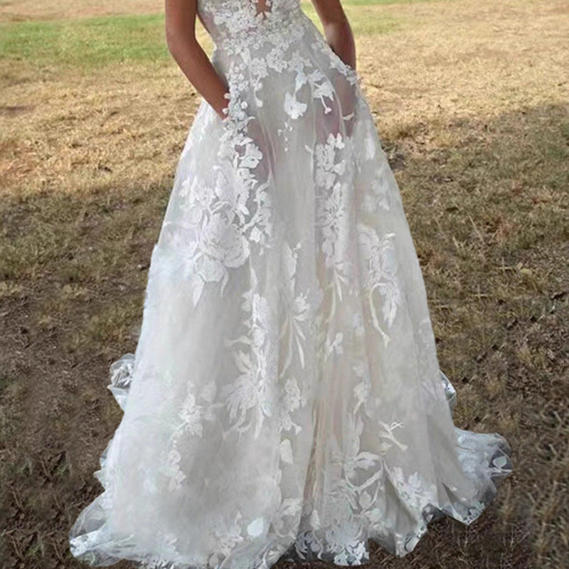 Women's Pettiskirt Lace Bridal Dress Sexy White Dresses