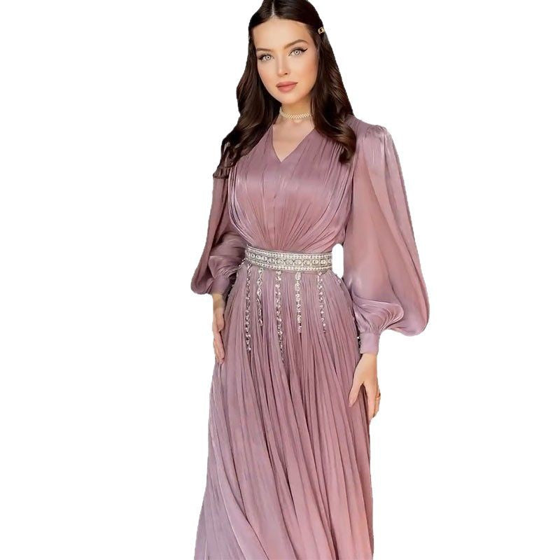 Women's Fashion Pleated Tulle Long Sleeve Big Dresses