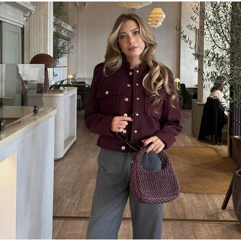 Women's Fashion Stand Collar Retro Casual Double Coats