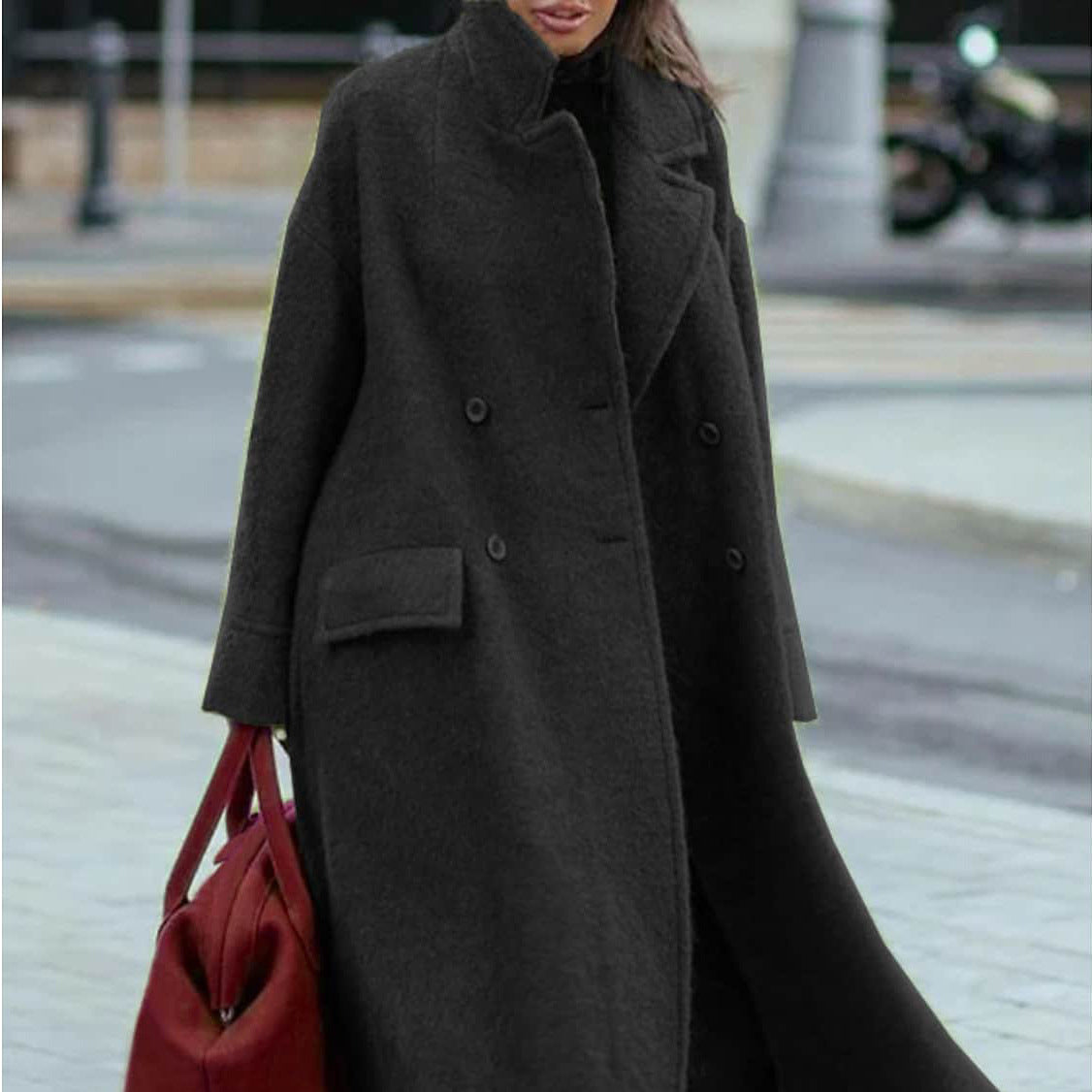Long Woolen Solid Color Temperament Commute Coats
