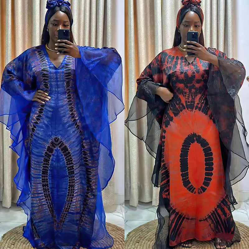 Women's Ethnic Style Retro Long Gown Mesh Dresses