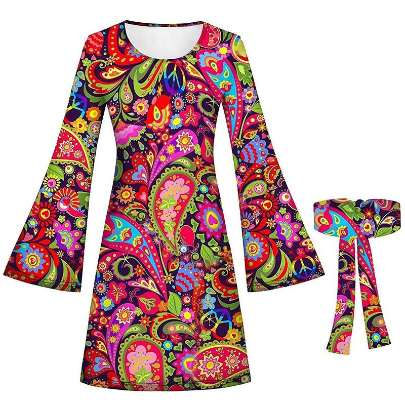 Women's Halloween Vintage Hippie Printed Ladies Dress