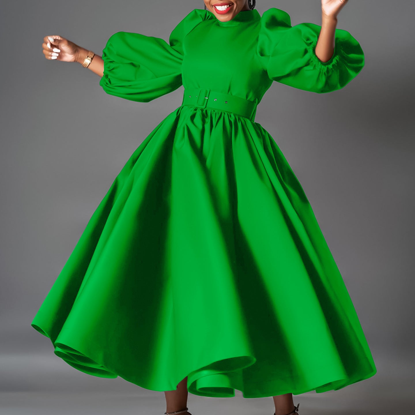 Women's Loose Fashion Solid Color Large Puff Sleeve Skirts