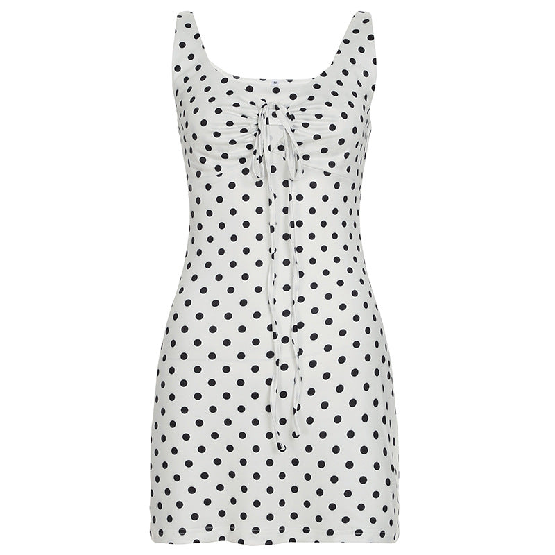 Print Contrast Color Sleeveless Waist A- Dresses