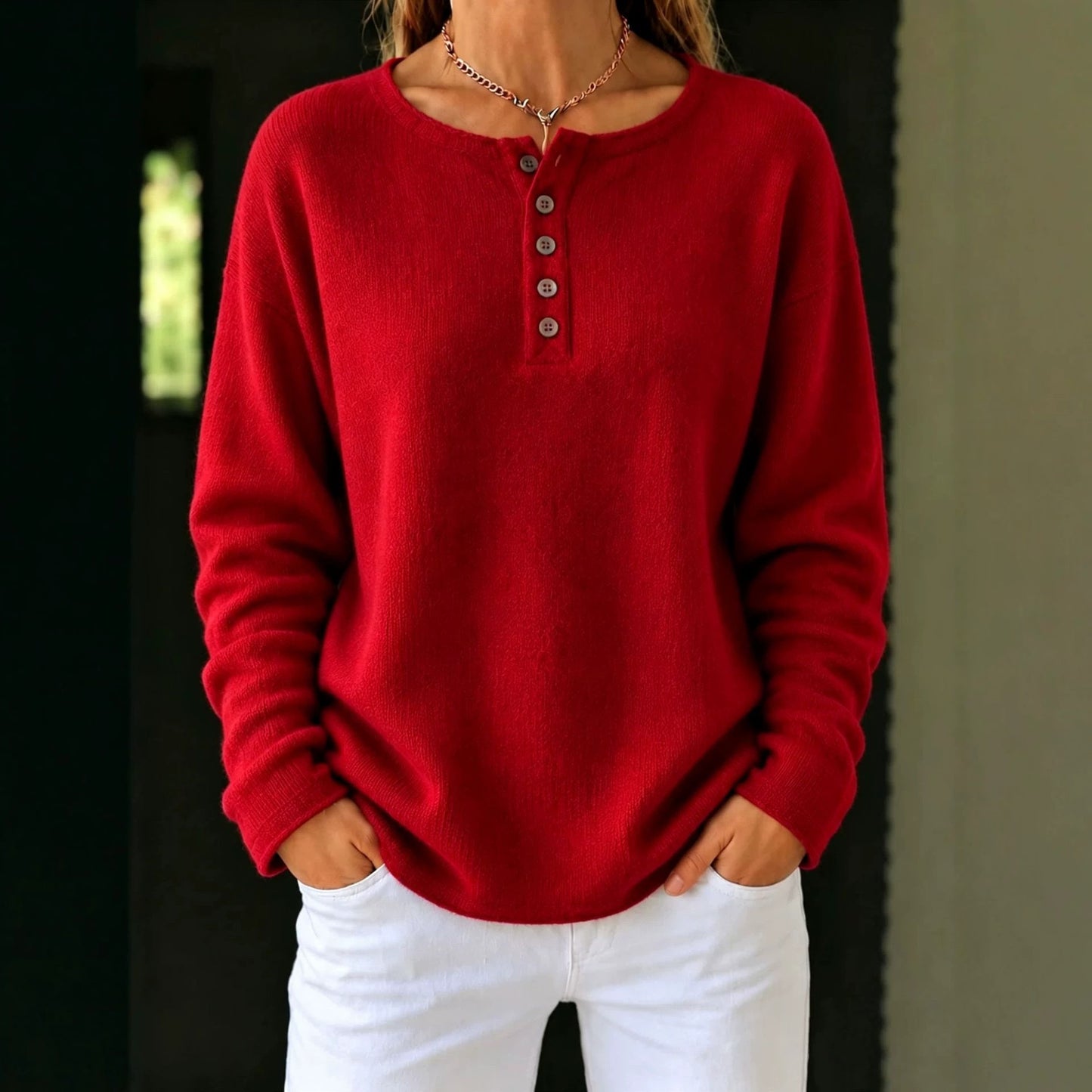 Women's Knitted Button Solid Color Casual Fashion Sweater