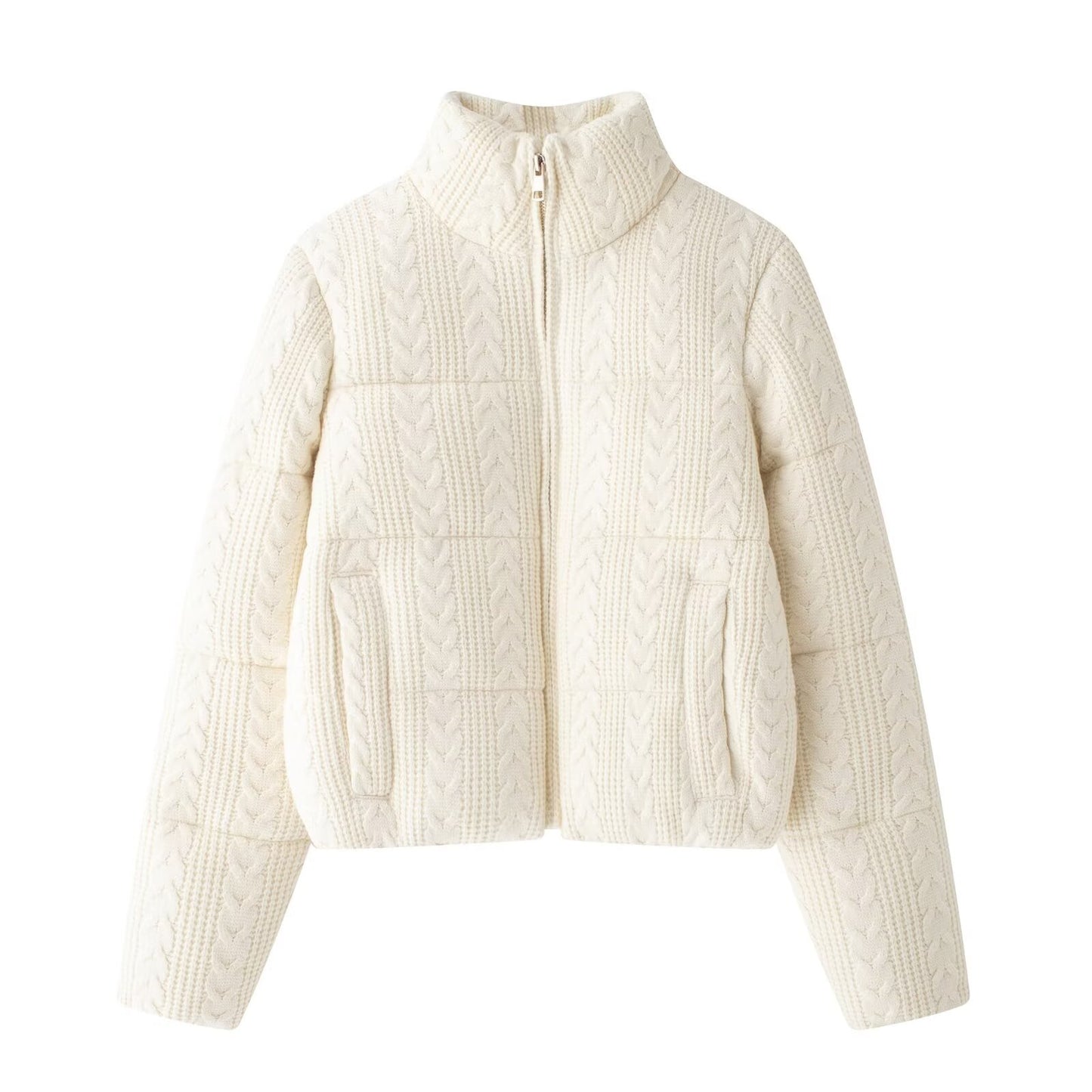 Collar Windproof Warm White Knitted Fabric Thick Clothing