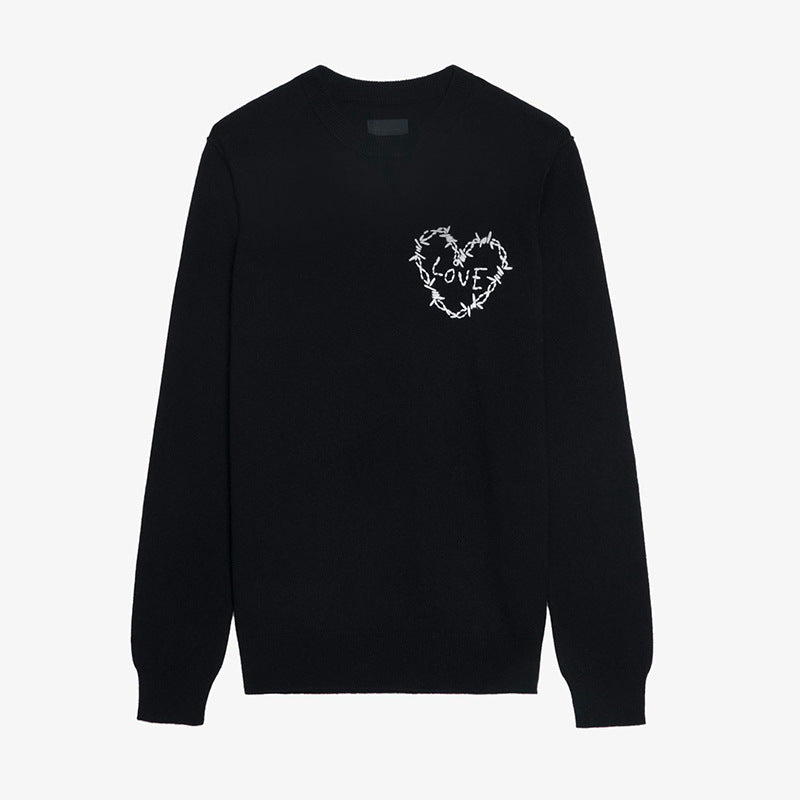 French Niche Love Handmade Wool Embroidery Sweaters
