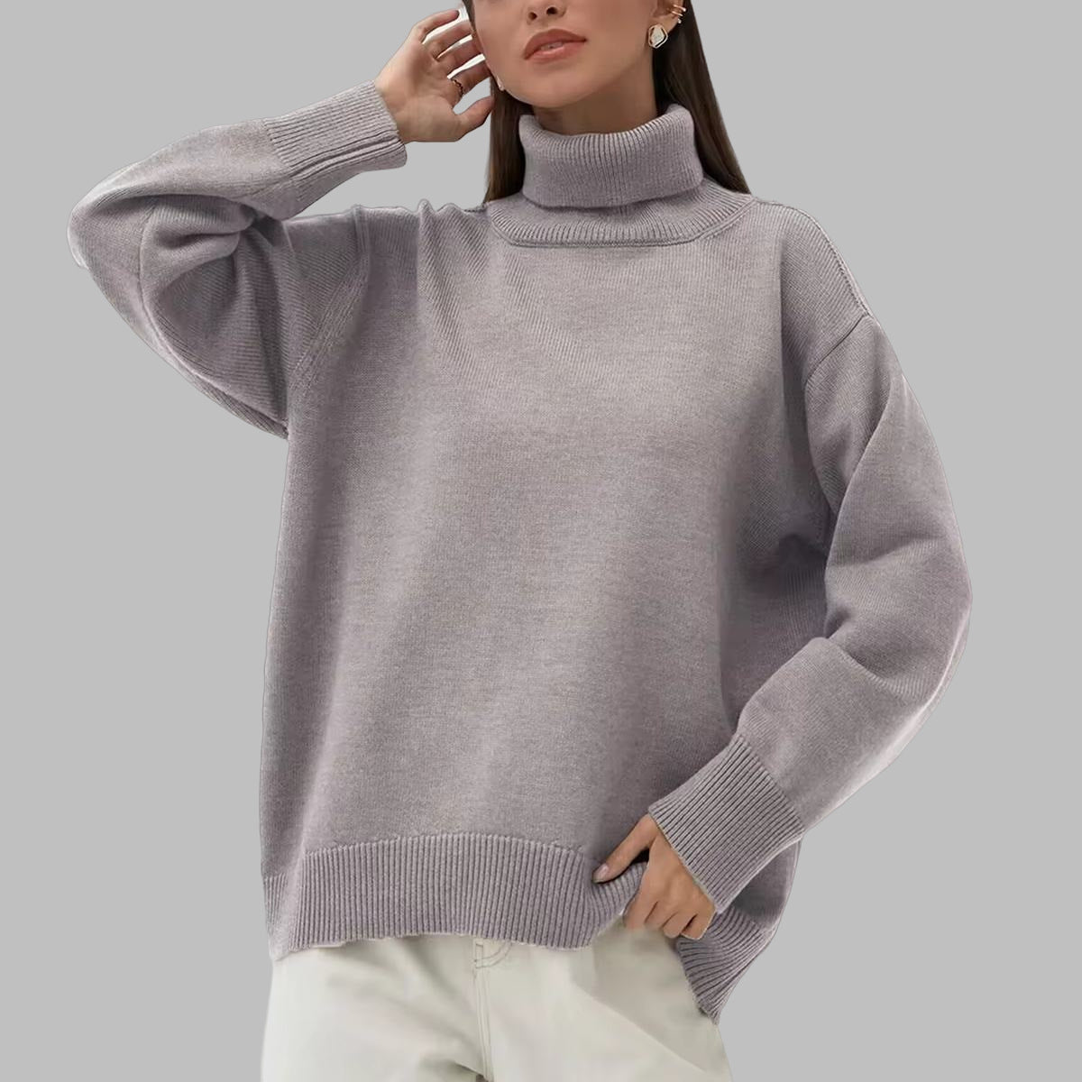 Women's Solid Color Turtleneck Loose Versatile Classic Sweaters