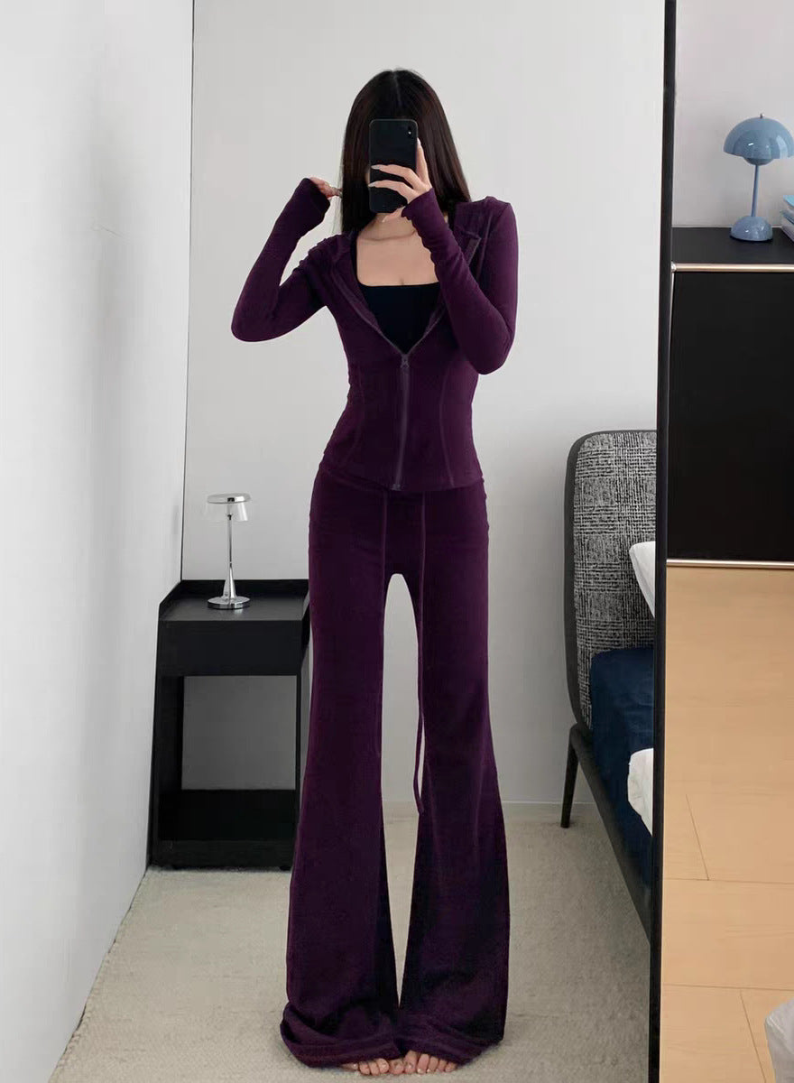 Autumn Simple Comfortable Tight-fitting Cinched Single-breasted Drawstring Trousers Suits