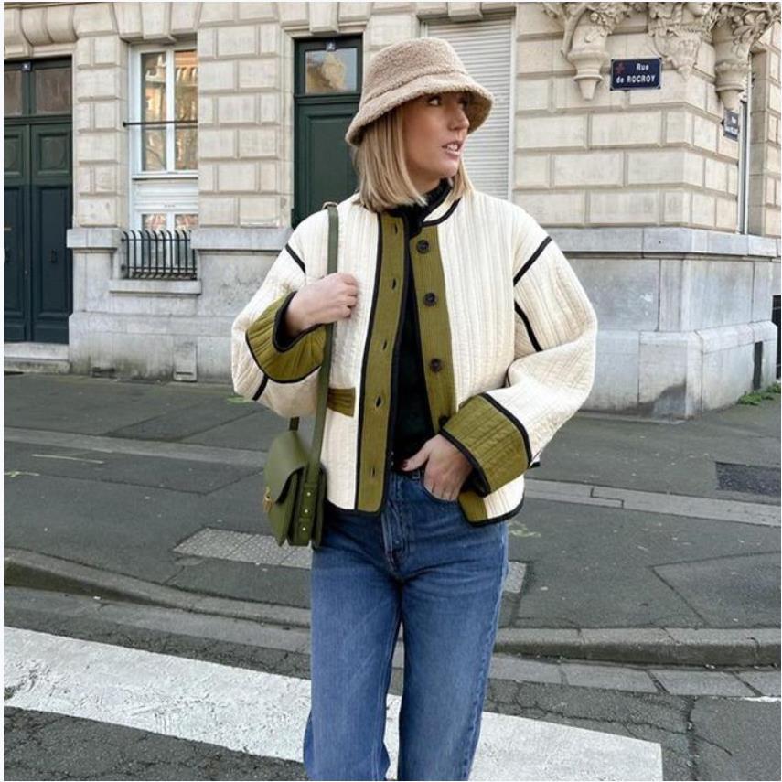 Women's Fashion Color Contrast Cotton Padded Coats