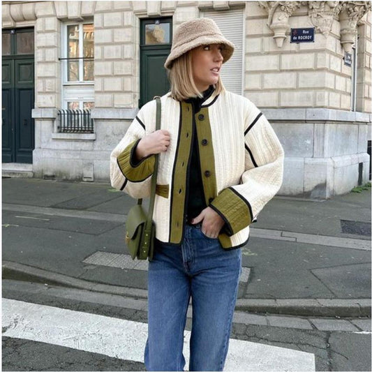 Women's Fashion Color Contrast Cotton Padded Coats