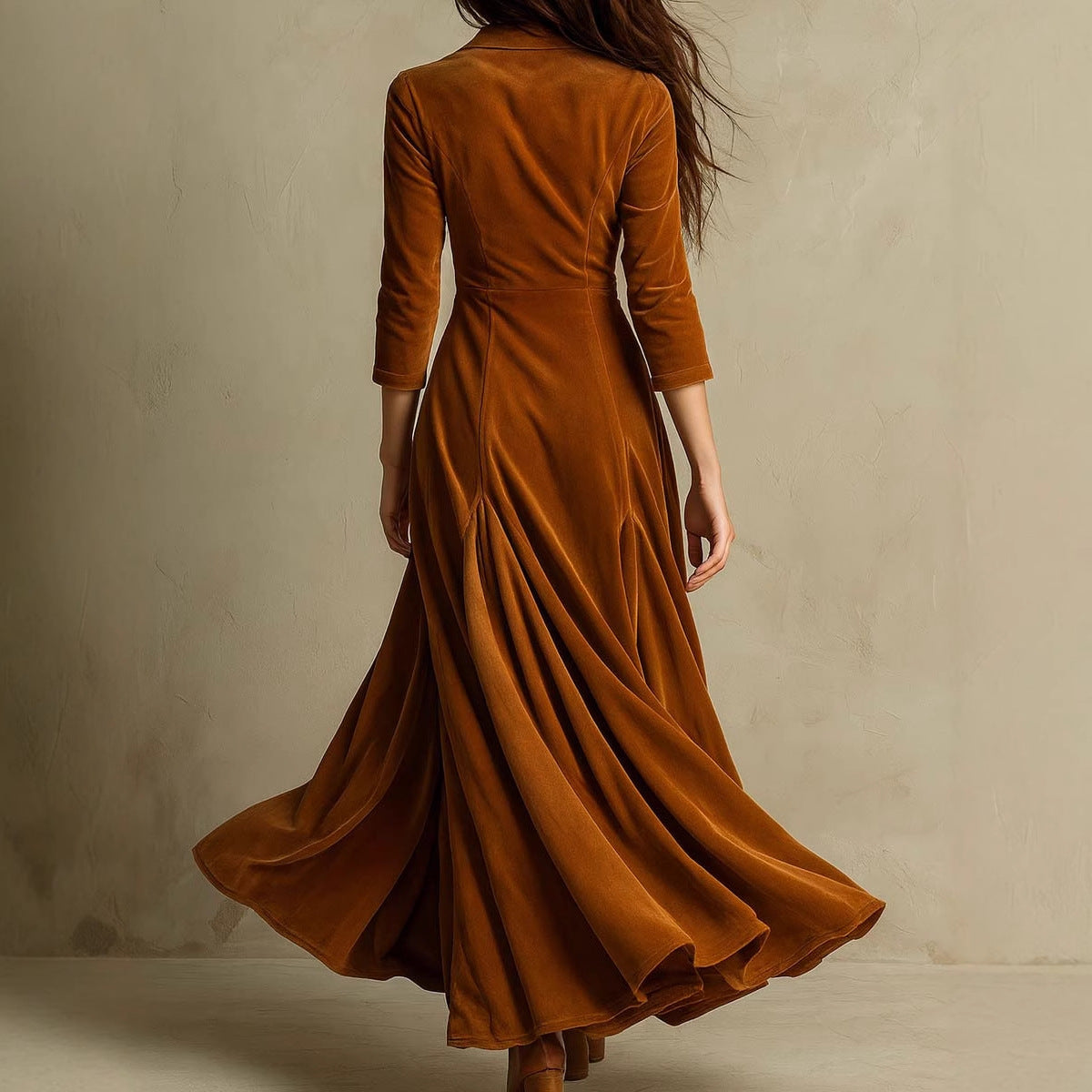 Women's Solid Color Buttons Lapel Sleeve Maxi Dress Dresses