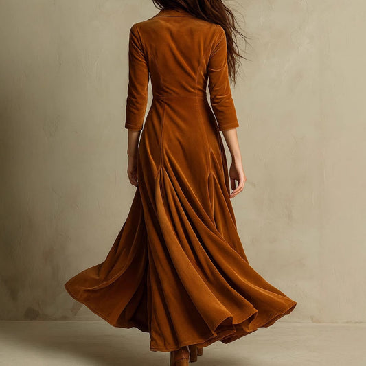 Women's Solid Color Buttons Lapel Sleeve Maxi Dress Dresses