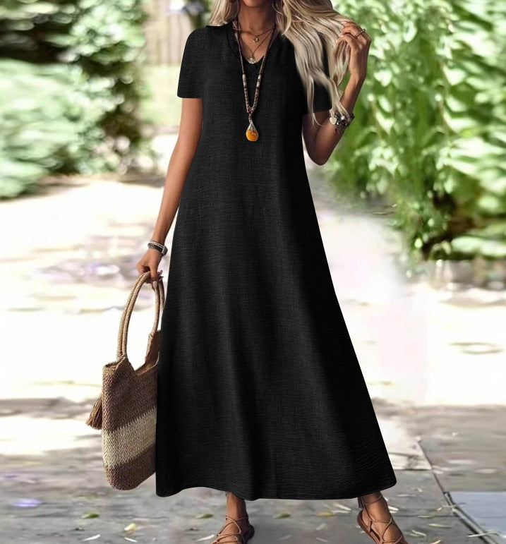 Summer Back Zipper Sleeve Cotton Linen Solid Color Shorts