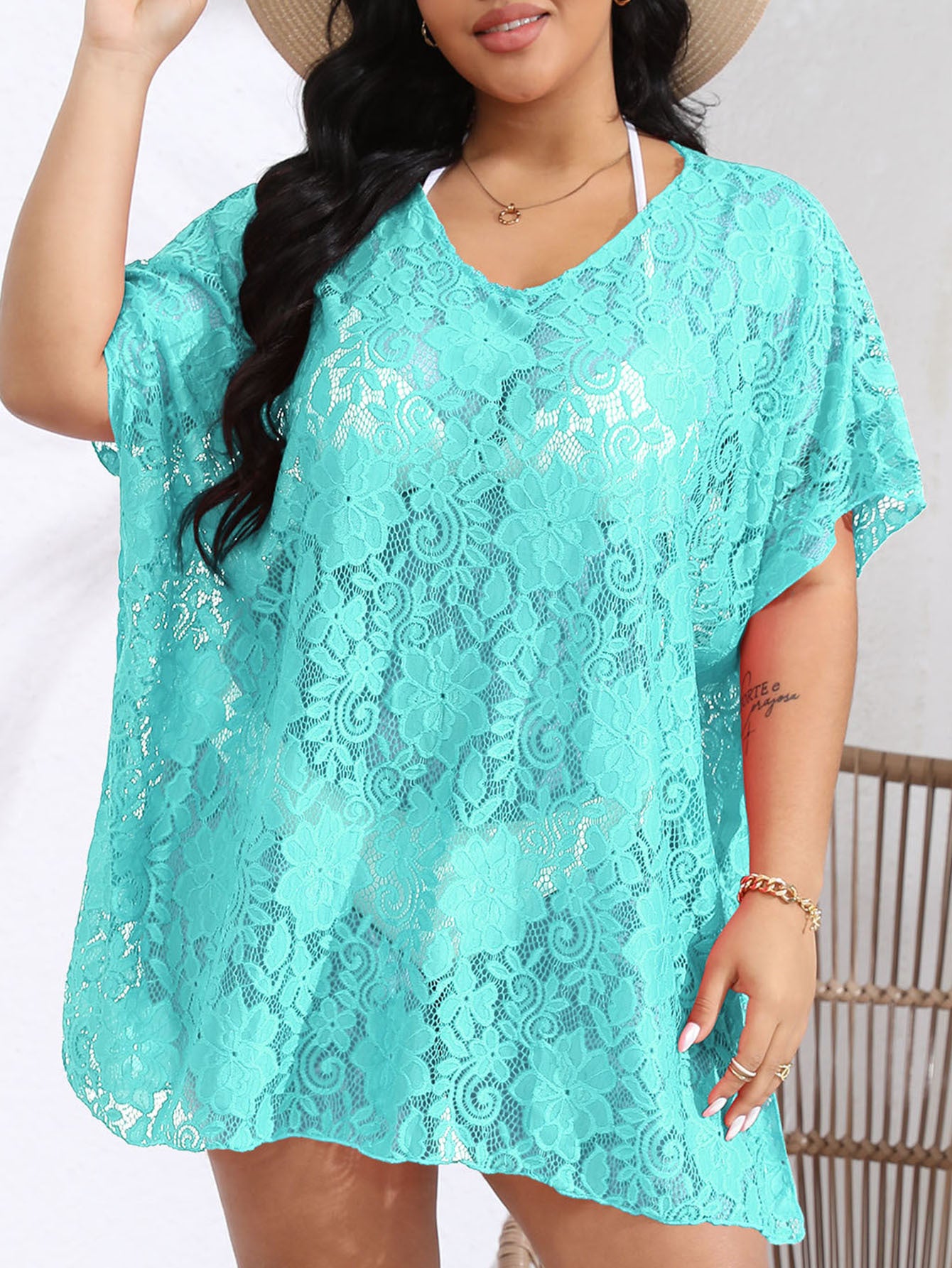 Women's Sexy Lace Cutout Split Beach Dress Blouses