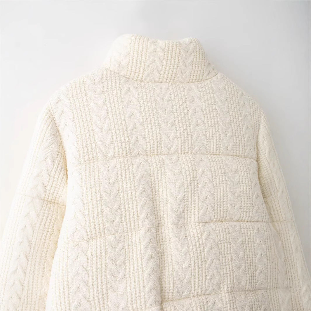 Collar Windproof Warm White Knitted Fabric Thick Clothing