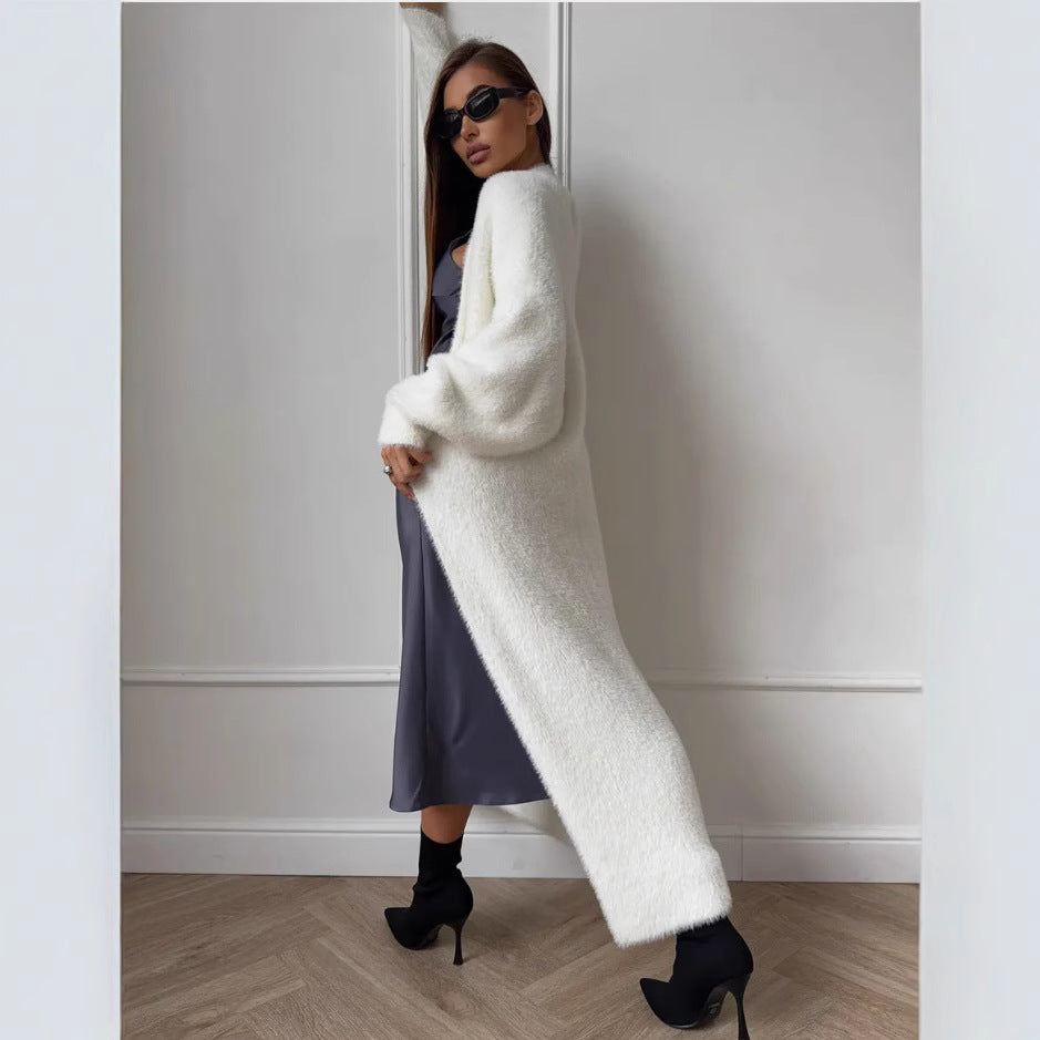 Women's Imitation Mink White Loose Plush Fluffy Women's Sweater