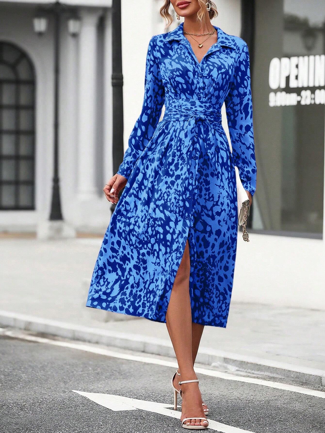 Slouchy Print Elegant Shirt Long Sleeve Dress