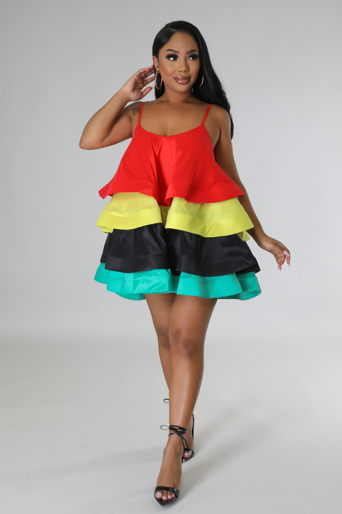 Women's Braces Ruffled Tiered Dress Sexy Suspenders Dresses