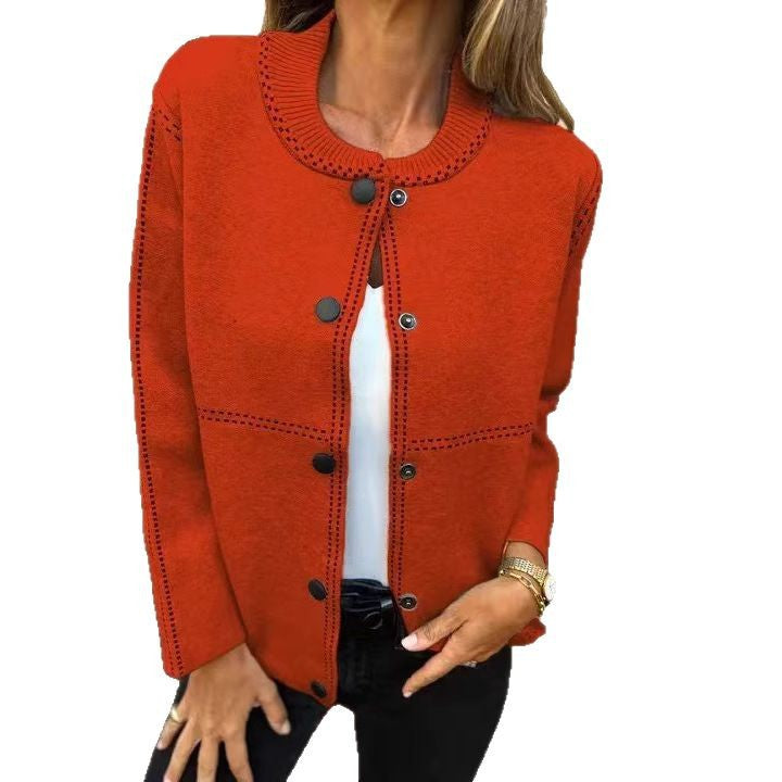 Striped Loose Round Neck Button Long Sweater