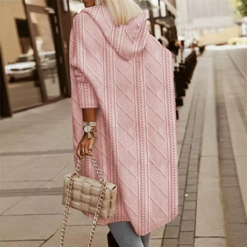 Women's Twisted Texture Hooded Mid-length Trench Coats