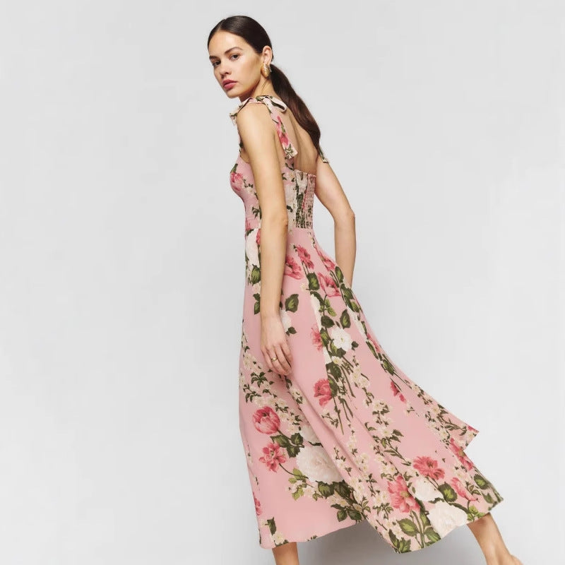 Women's French Retro Dress Elegant Printed Overknee Dresses
