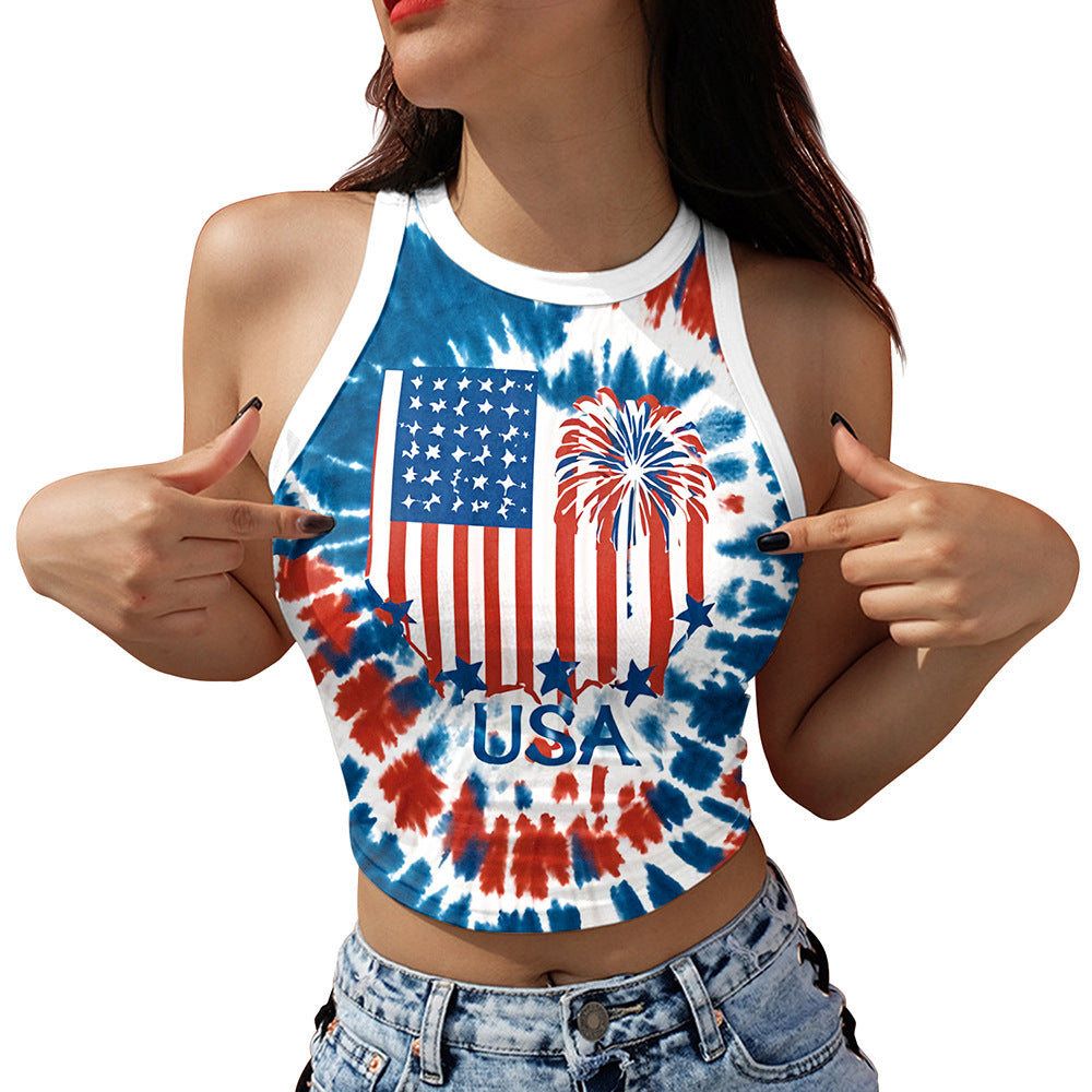 Women's Independence Day Flag Digital Printing Sleeveless Tops
