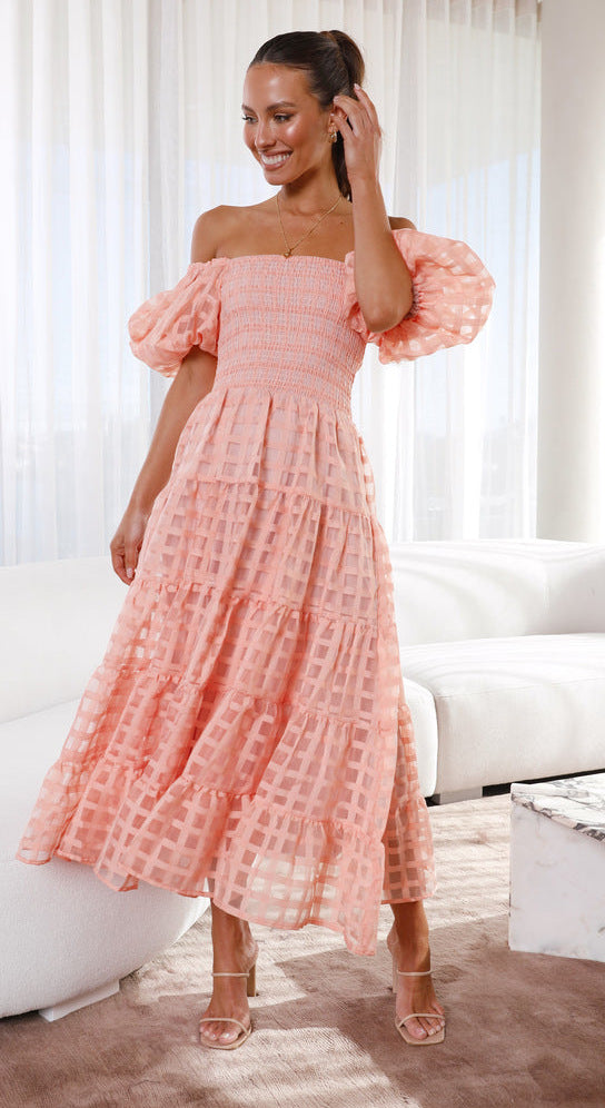Attractive Beautiful Lantern Sleeve Stitching Dress Dresses