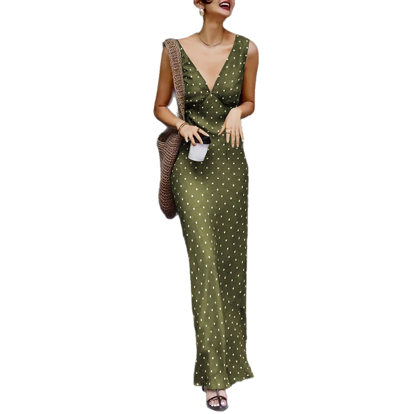 Women's Vintage Satin Polka Dot Dress Elegant Dresses