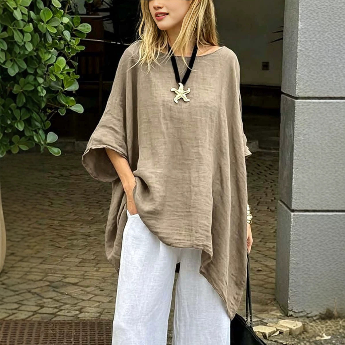 Women's Hem Batwing Sleeve Design Slim Fit Tops