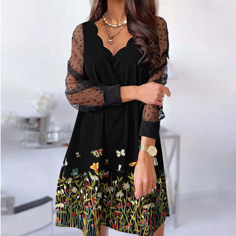Casual Lace Long Sleeve Wave Dress Dresses
