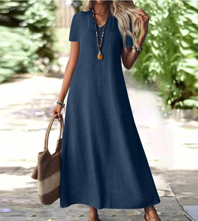 Summer Back Zipper Sleeve Cotton Linen Solid Color Shorts