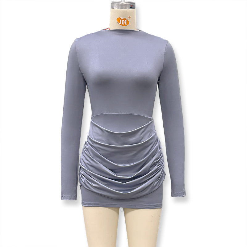 Women's Pleated Sheath Long Sleeve Waist Slimming Clothing
