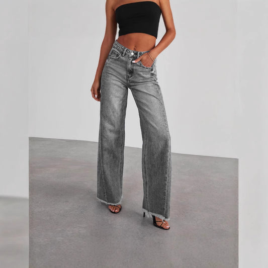 Women's Washed Loose Casual Wide Leg Mop Jeans