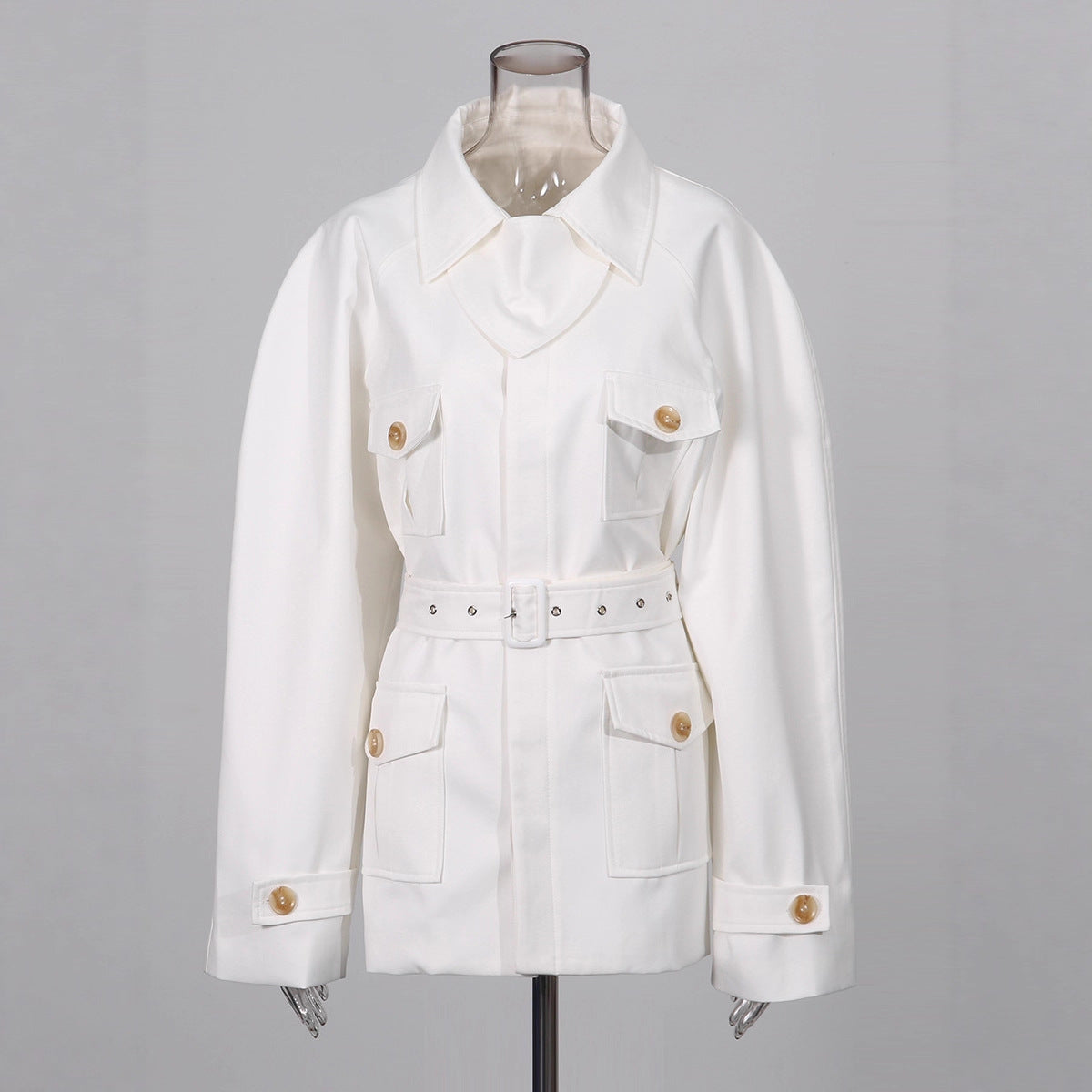 Women's Style Temperament Polo Collar Solid Color Long-sleeved Coats