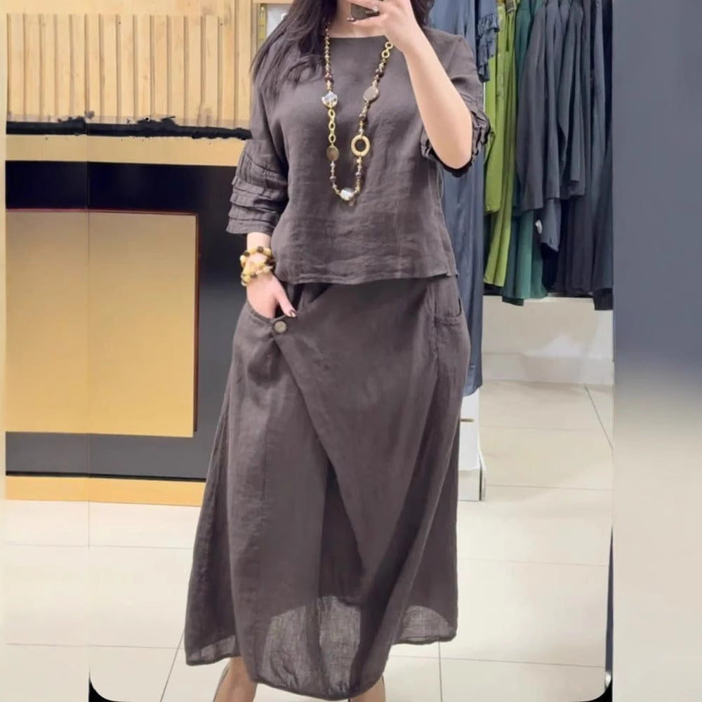 Women's Casual Solid Color Loose Dress Two-piece Suits