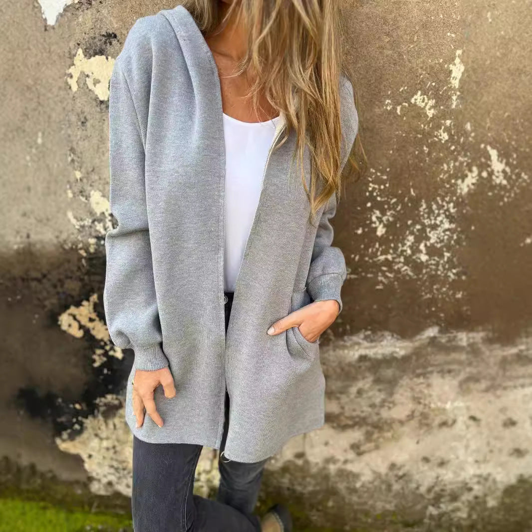 Women's Solid Color Casual Single-breasted Hooded Coats