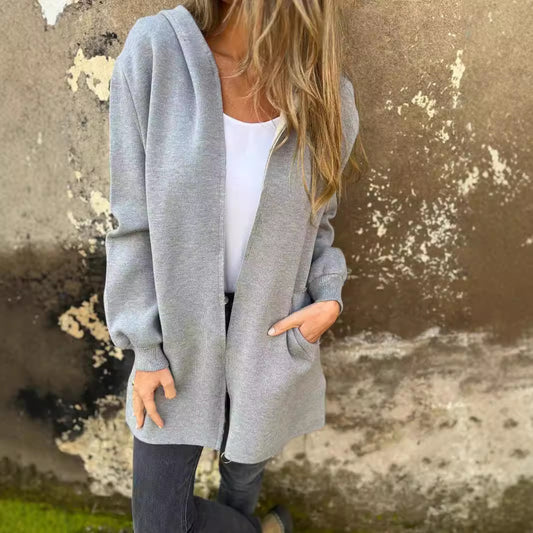 Women's Solid Color Casual Single-breasted Hooded Coats
