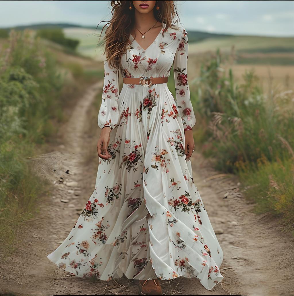 Autumn Fashion Temperament Long Sleeve Printed Dresses